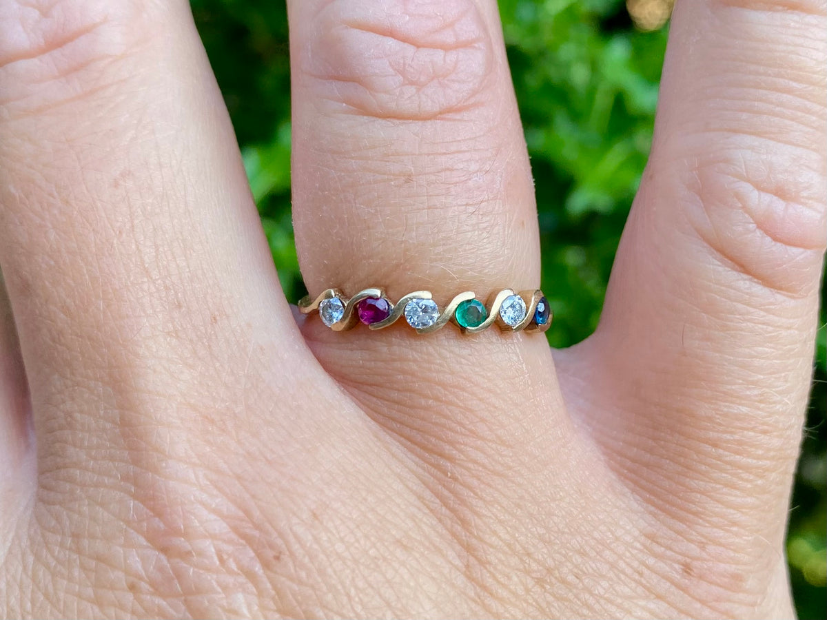 Vintage 9ct Gold Multi-Gemstone Ring