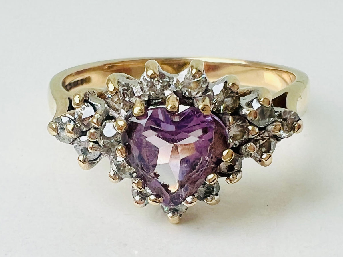 Vintage 9ct Gold Amethyst & Diamond Ring