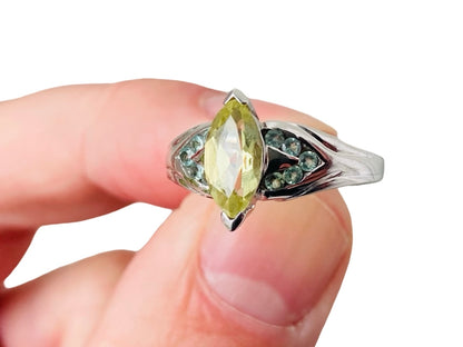 9ct Gold Yellow Quartz & Green Sapphire Ring