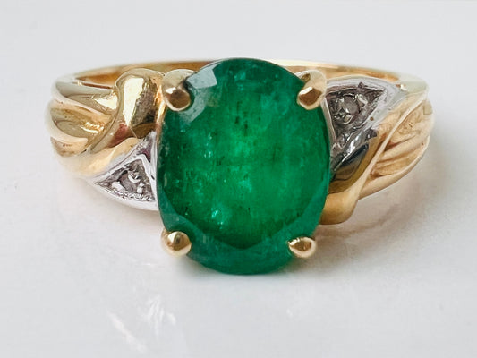 14ct Gold Emerald & Diamond Ring