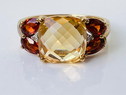 9ct Gold Citrine & Garnet Ring