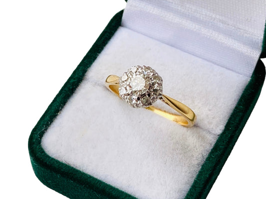 Vintage 18ct Gold & Platinum Diamond Cluster Ring