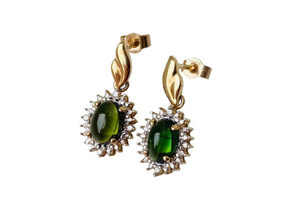 9ct Gold Green Tourmaline & Diamond Earrings