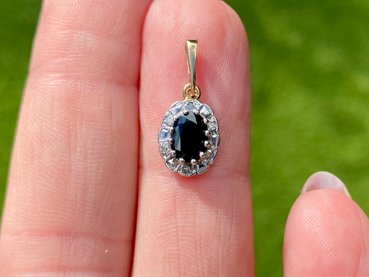 Vintage 9ct Gold Sapphire & Diamond Pendant