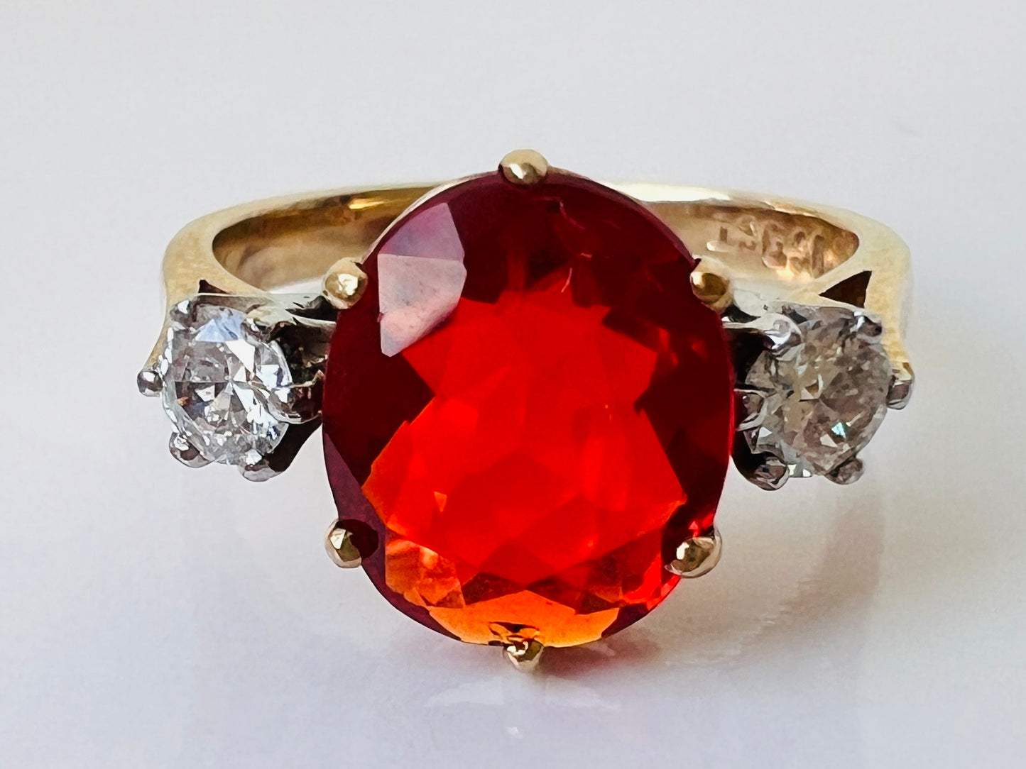 Vintage 9ct Gold Fire Opal & Diamond Ring