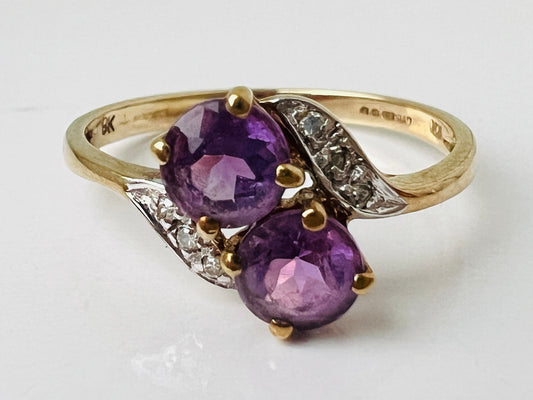 9ct Gold Amethyst & Diamond Ring