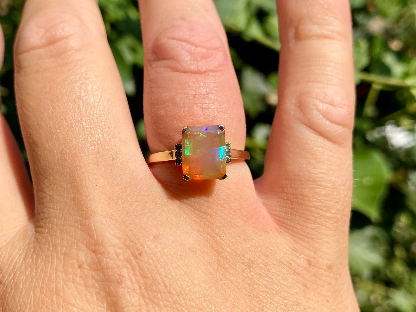 9ct Gold Opal & Green Tourmaline Ring