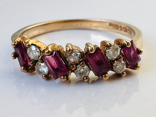 Vintage 9ct Gold Ruby & Diamond Ring