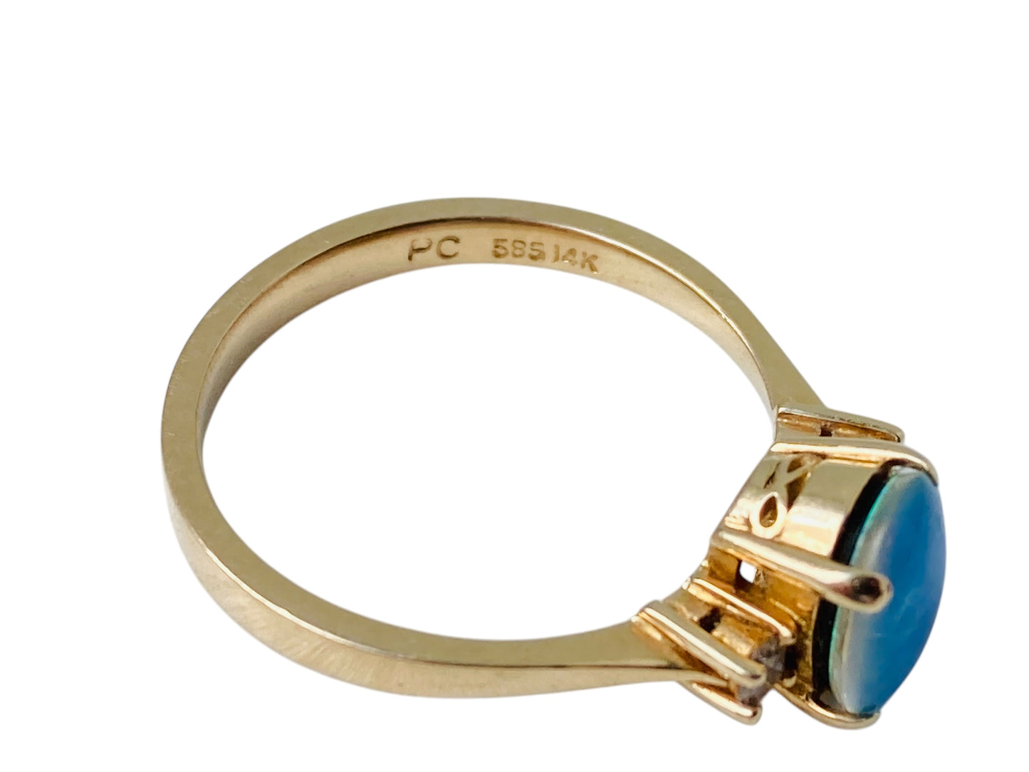 14ct Gold Blue Opal & Diamond Ring