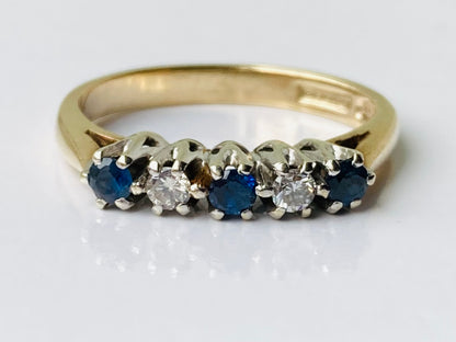 Vintage 9ct Gold Sapphire & Diamond Ring