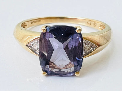 9ct Gold Iolite & Diamond Ring