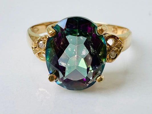 9ct Gold Mystic Topaz & Diamond Ring