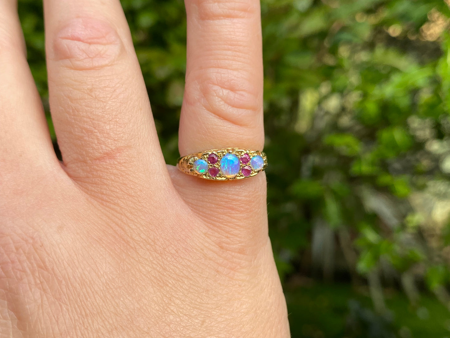 9ct Gold Opal & Ruby Ring