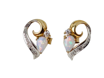 9ct Gold Opal & Diamond Earrings