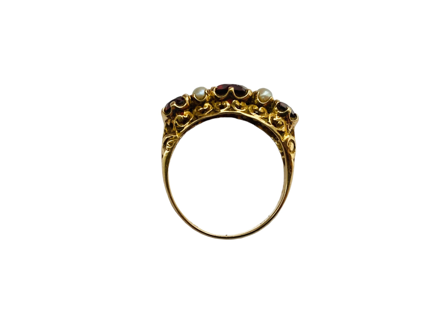 Vintage 9ct Gold Garnet & Pearl Ring