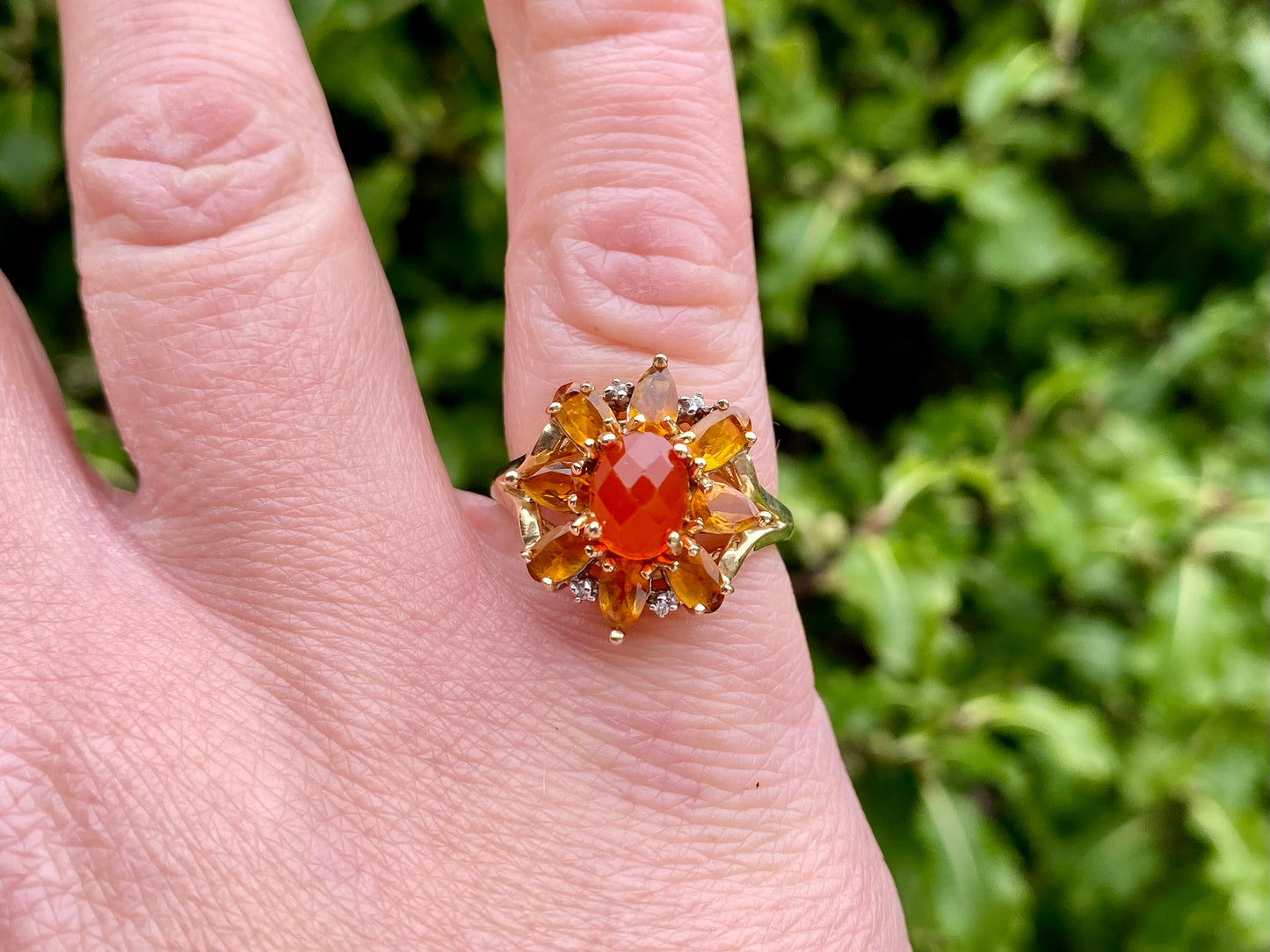 9ct Gold Fire Opal, Citrine & Diamond Ring