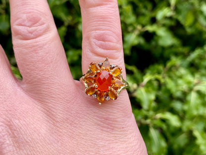 9ct Gold Fire Opal, Citrine & Diamond Ring