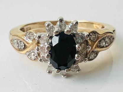 9ct Gold Black Spinel & Diamond Ring