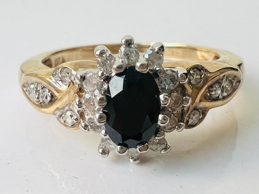 9ct Gold Black Spinel & Diamond Ring