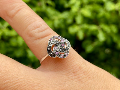 9ct Gold Pink Sapphire & Black Diamond Ring