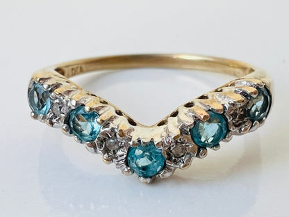 9ct Gold Topaz & Diamond Wishbone Ring