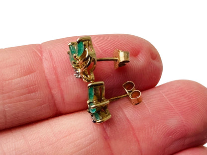 9ct Gold Emerald & Diamond Earrings