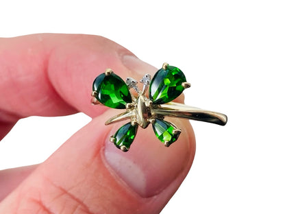 9ct Gold Diopside & Diamond Butterfly Ring