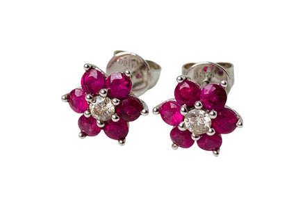 18ct Gold Ruby & Diamond Daisy Earrings