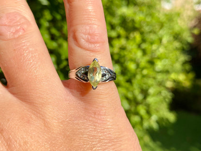 9ct Gold Yellow Quartz & Green Sapphire Ring