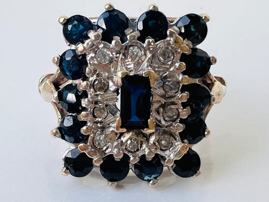 Vintage 9ct Gold Sapphire & Diamond Ring