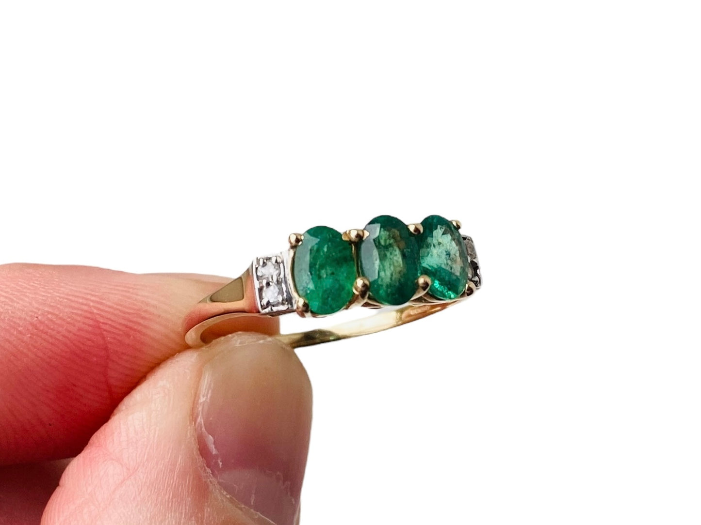 9ct Gold Emerald & White Zircon Ring