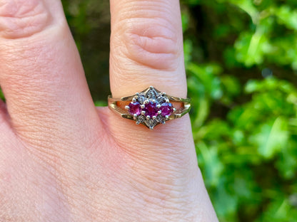 Vintage 9ct Gold Ruby & Diamond Ring