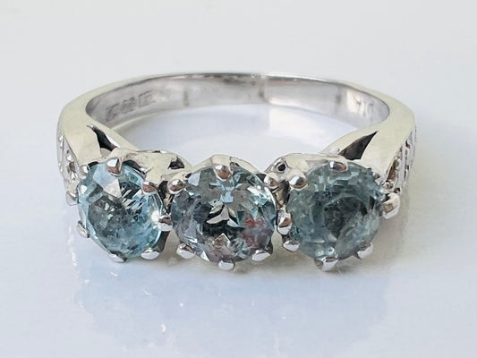 9ct Gold Sky Blue Topaz & Diamond Ring