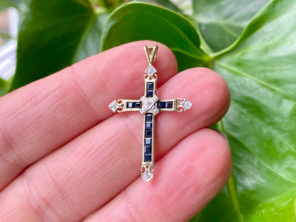 9ct Gold Sapphire & Diamond Cross Pendant