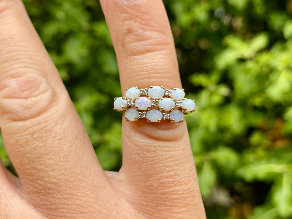 9ct Gold Opal & Diamond Ring