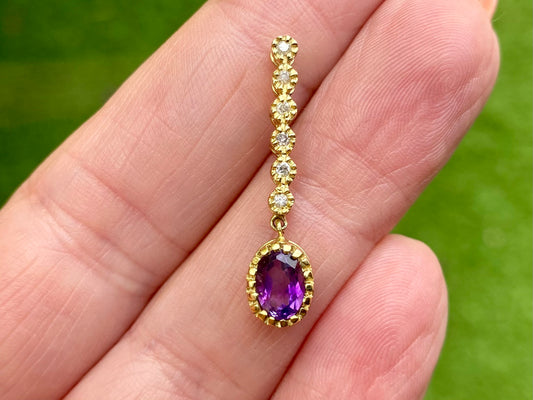 9ct Gold Amethyst & Diamond Pendant