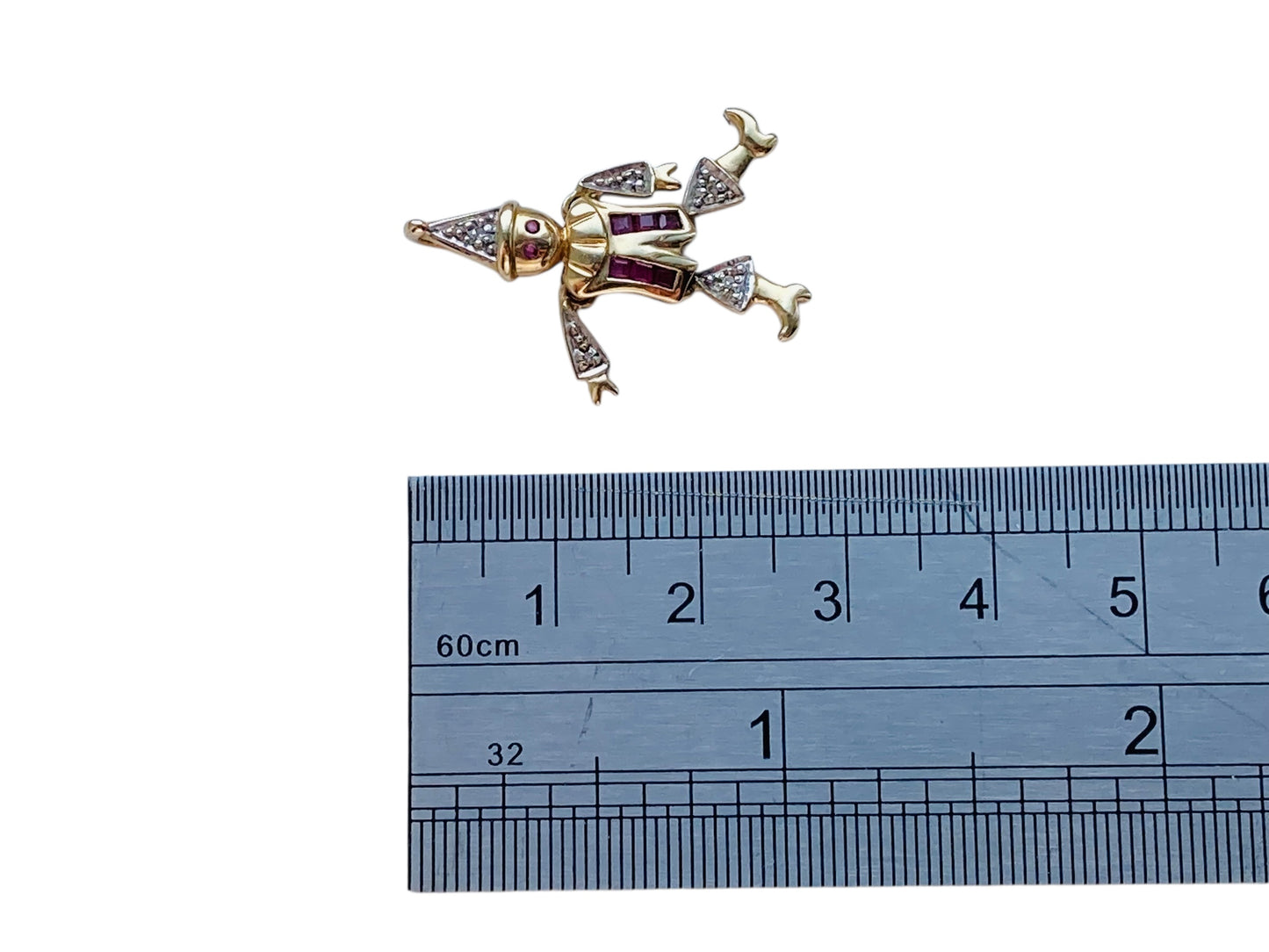 9ct Gold Articulated Ruby & Diamond Clown Pendant