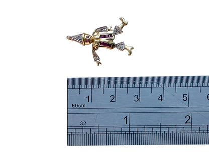 9ct Gold Articulated Ruby & Diamond Clown Pendant