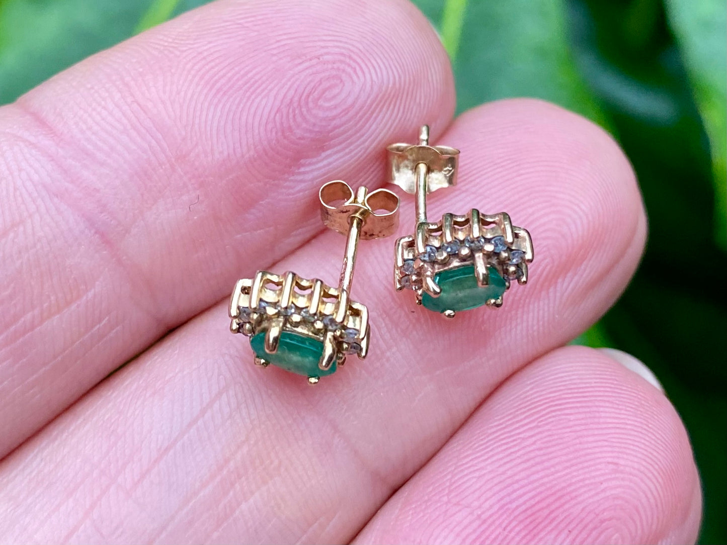 9ct Gold Emerald & Diamond Earrings