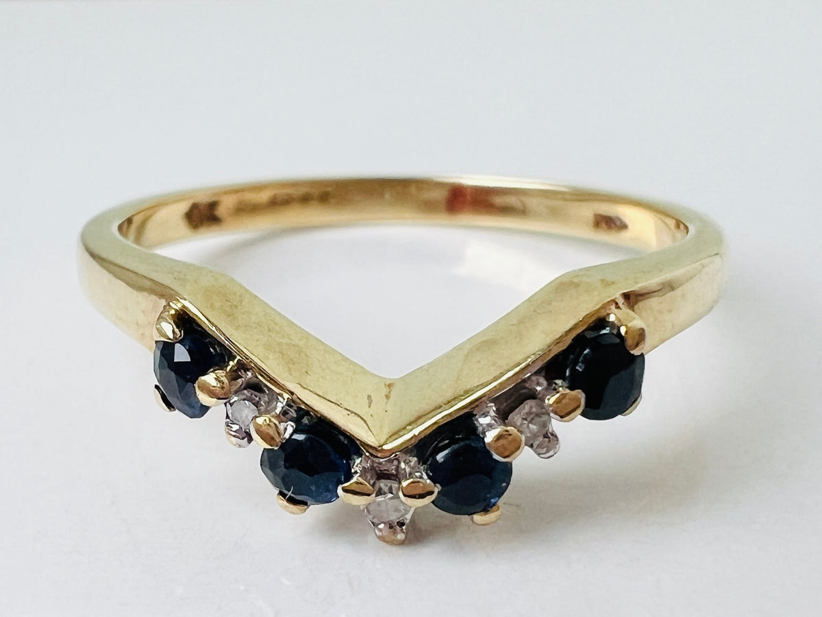 9ct Gold Sapphire & Diamond Wishbone Ring