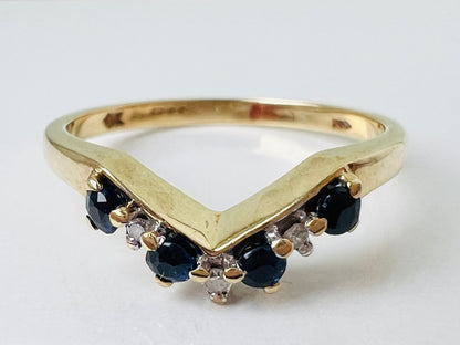 9ct Gold Sapphire & Diamond Wishbone Ring