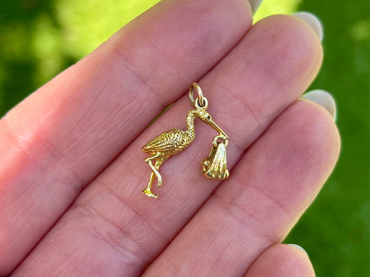 Vintage 9ct Gold Stork & Baby Pendant or Charm