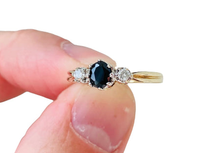 9ct Gold Dark Black Spinel & Diamond Ring