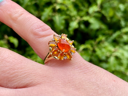 9ct Gold Fire Opal, Citrine & Diamond Ring