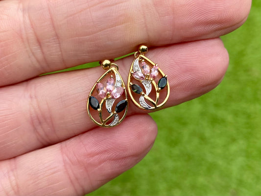 9ct Gold Tourmaline & Diamond Earrings