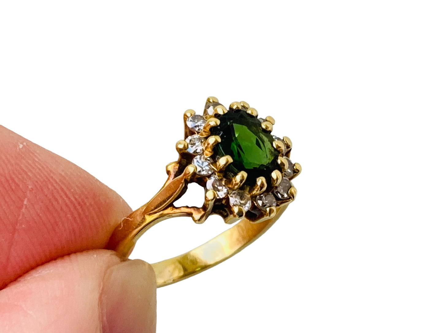 18ct Gold Green Tourmaline & Diamond Ring