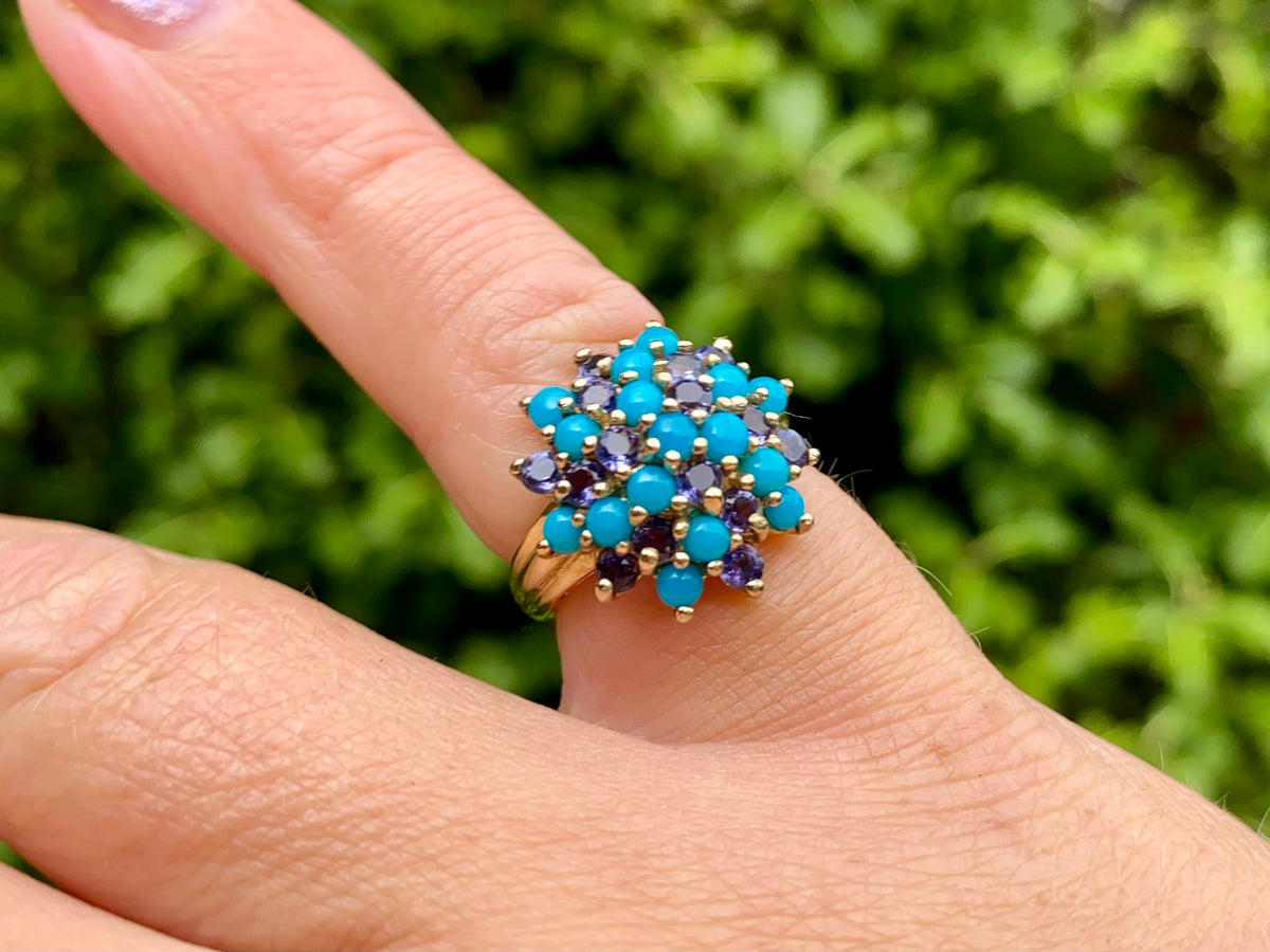 9ct Gold Turquoise & Amethyst Ring
