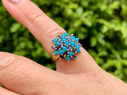 9ct Gold Turquoise & Amethyst Ring