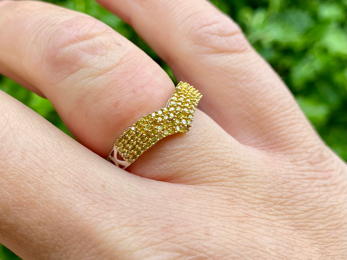 9ct Gold Yellow Diamond Wishbone Ring