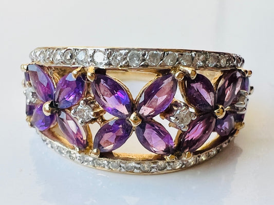 9ct Gold Amethyst & Diamond Ring